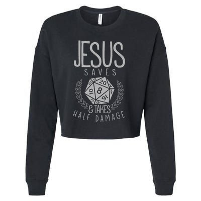 Jesus Saves & Takes Half Damage Funny. Dice Cropped Pullover Crew