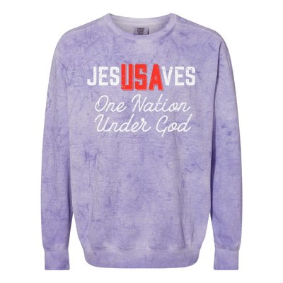 Jesus Saves Usa One Nation Under God Jesus Christian Gift Colorblast Crewneck Sweatshirt