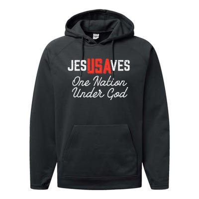 Jesus Saves Usa One Nation Under God Jesus Christian Gift Performance Fleece Hoodie