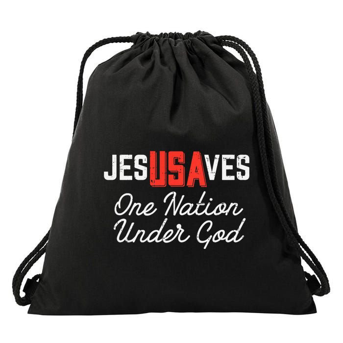 Jesus Saves Usa One Nation Under God Jesus Christian Gift Drawstring Bag