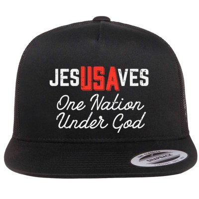 Jesus Saves Usa One Nation Under God Jesus Christian Gift Flat Bill Trucker Hat