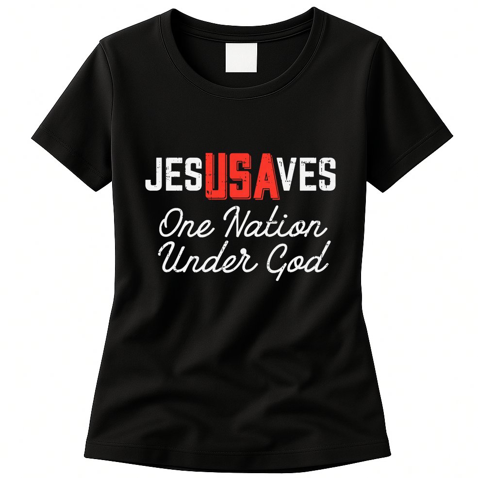 Jesus Saves Usa One Nation Under God Jesus Christian Gift Womens T-Shirt