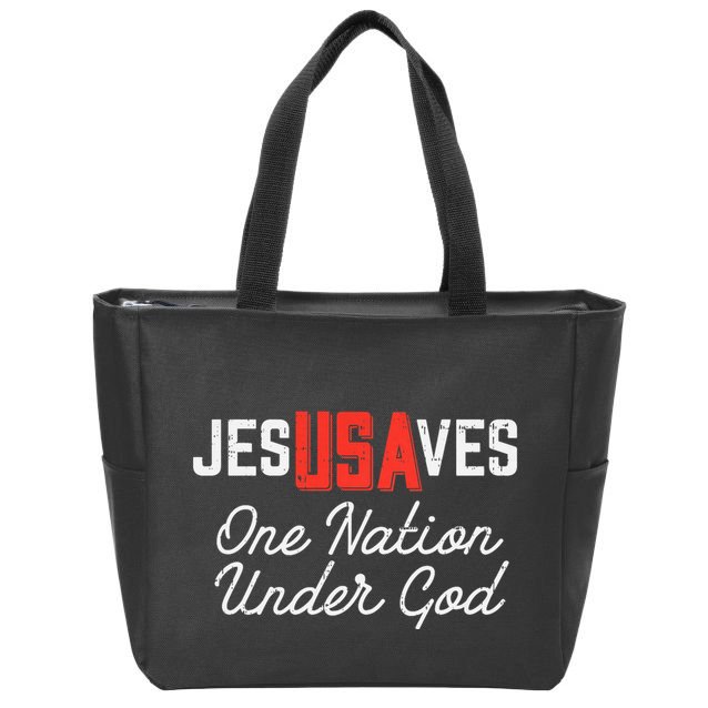 Jesus Saves Usa One Nation Under God Jesus Christian Gift Zip Tote Bag