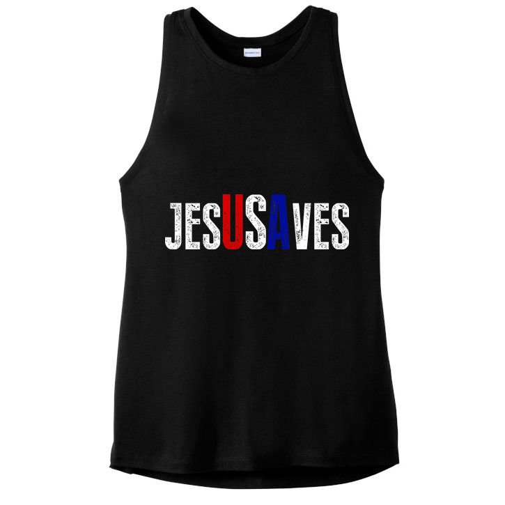 Jesus Saves USA  Ladies PosiCharge Tri-Blend Wicking Tank