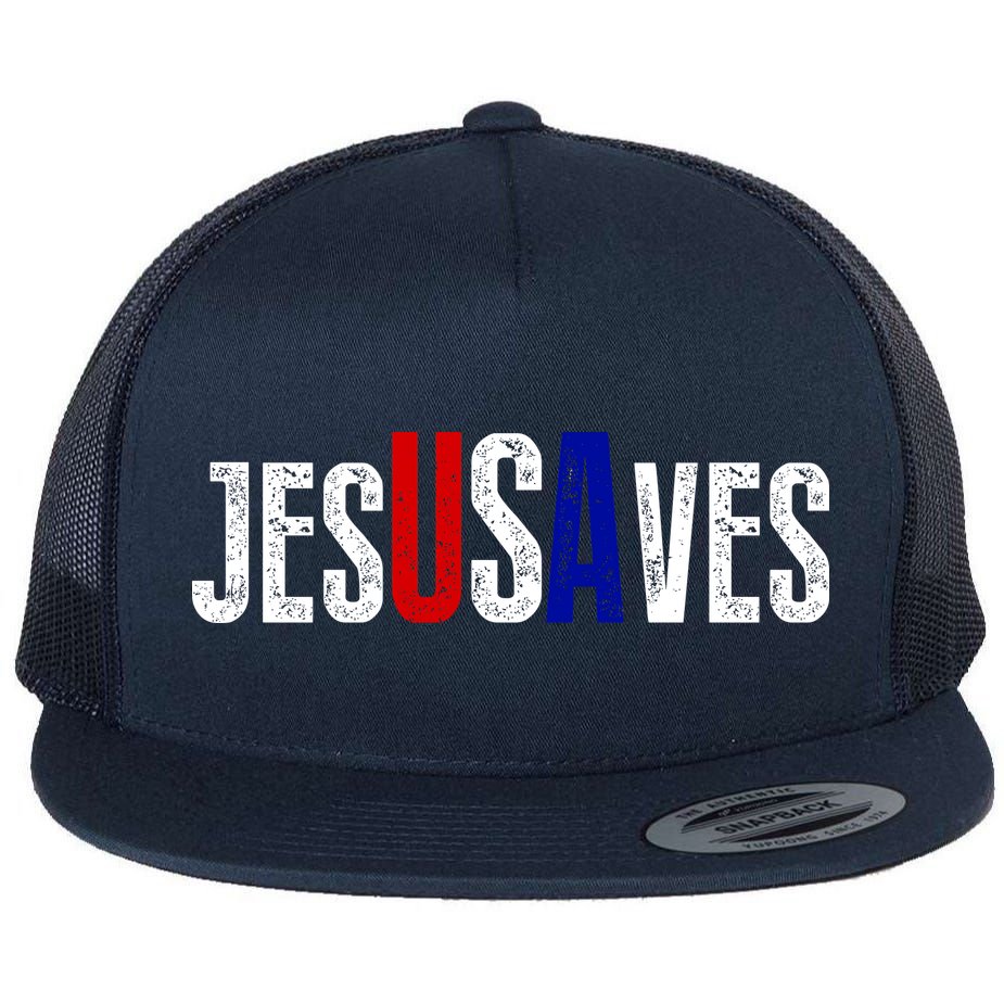 Jesus Saves USA  Flat Bill Trucker Hat