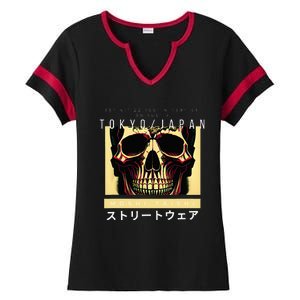 Japanese Streetwear Vaporwave Otaku Aesthetic Glitch Skull Ladies Halftime Notch Neck Tee