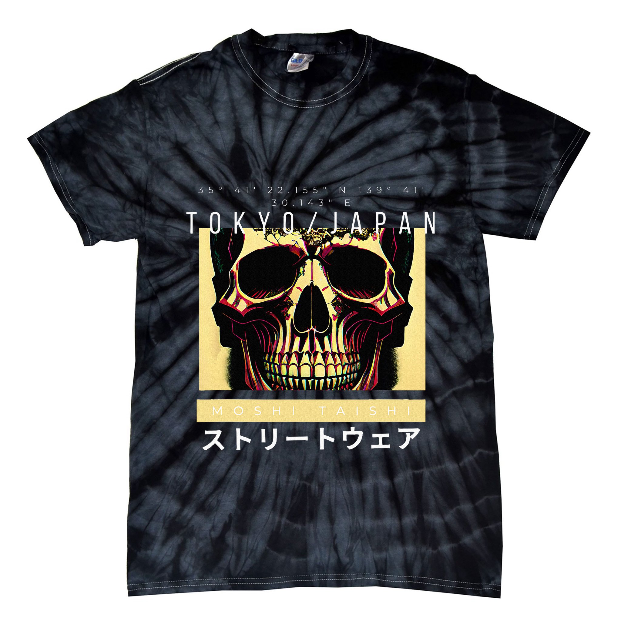 Japanese Streetwear Vaporwave Otaku Aesthetic Glitch Skull Tie-Dye T-Shirt