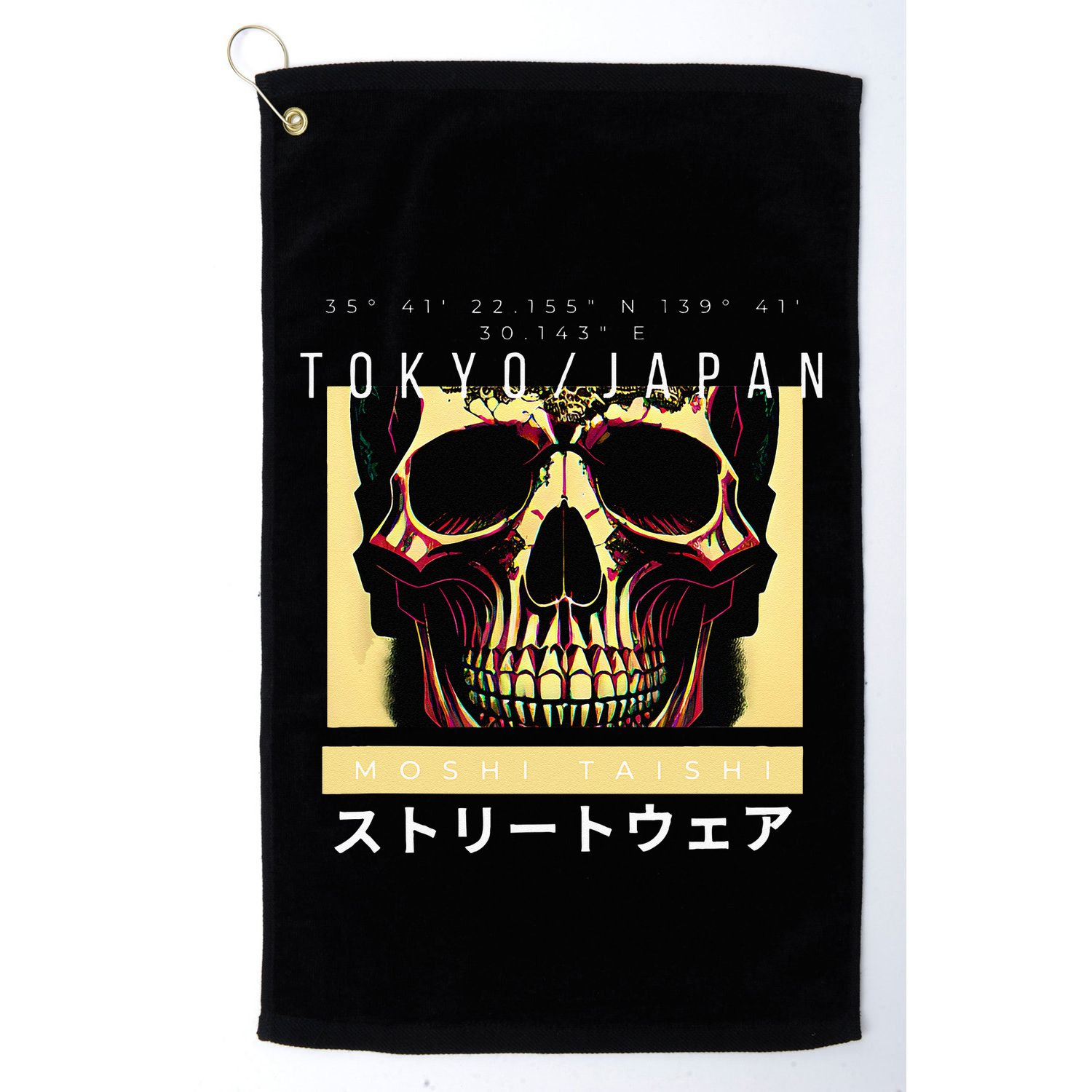 Japanese Streetwear Vaporwave Otaku Aesthetic Glitch Skull Golf Towel