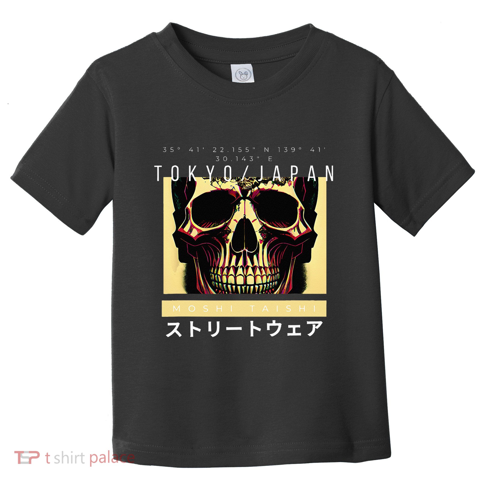 Japanese Streetwear Vaporwave Otaku Aesthetic Glitch Skull Toddler T-Shirt