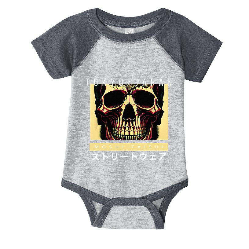 Japanese Streetwear Vaporwave Otaku Aesthetic Glitch Skull Infant Baby Jersey Bodysuit