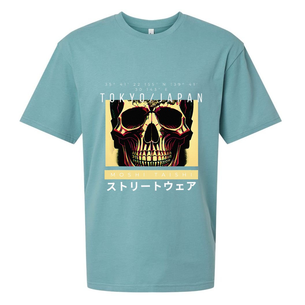 Japanese Streetwear Vaporwave Otaku Aesthetic Glitch Skull Sueded Cloud Jersey T-Shirt