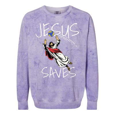 Jesus Saves Volleyball Gift Volleyball Team Colorblast Crewneck Sweatshirt