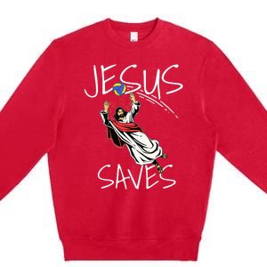 Jesus Saves Volleyball Gift Volleyball Team Premium Crewneck Sweatshirt