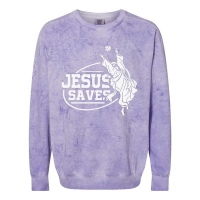 Jesus Saves Volleyball Gift Girls Colorblast Crewneck Sweatshirt