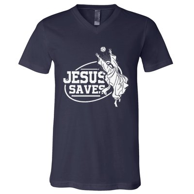 Jesus Saves Volleyball Gift Girls V-Neck T-Shirt