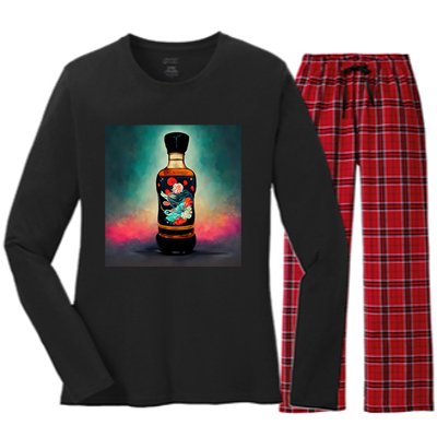 Japanese Sakura Whiskey Bottle Women's Long Sleeve Flannel Pajama Set 