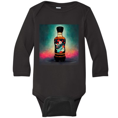 Japanese Sakura Whiskey Bottle Baby Long Sleeve Bodysuit