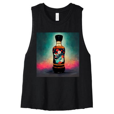 Japanese Sakura Whiskey Bottle Women's Racerback Cropped Tank