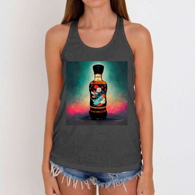 Japanese Sakura Whiskey Bottle Women's Knotted Racerback Tank