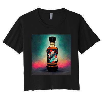 Japanese Sakura Whiskey Bottle Women's Crop Top Tee