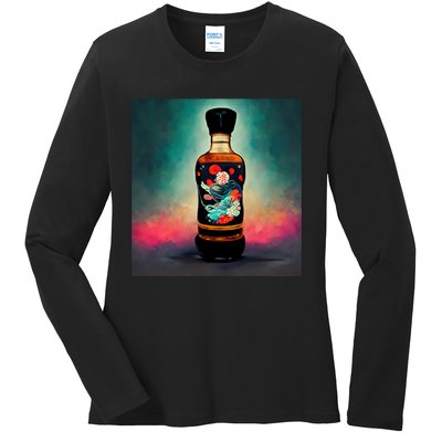 Japanese Sakura Whiskey Bottle Ladies Long Sleeve Shirt