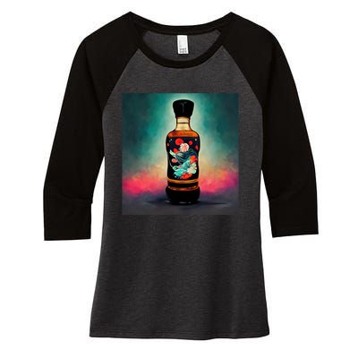 Japanese Sakura Whiskey Bottle Women's Tri-Blend 3/4-Sleeve Raglan Shirt