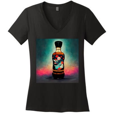 Japanese Sakura Whiskey Bottle Women's V-Neck T-Shirt