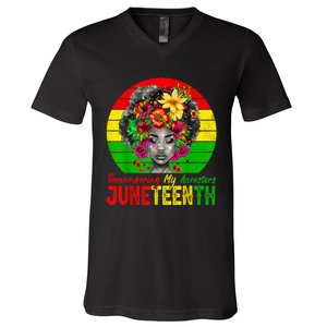 Juneteenth Shirts Women Remembering My Ancestors Black Women V-Neck T-Shirt