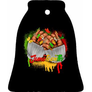 Juneteenth Shirts Women Celebrate Black Woman Hands Nails Ceramic Bell Ornament