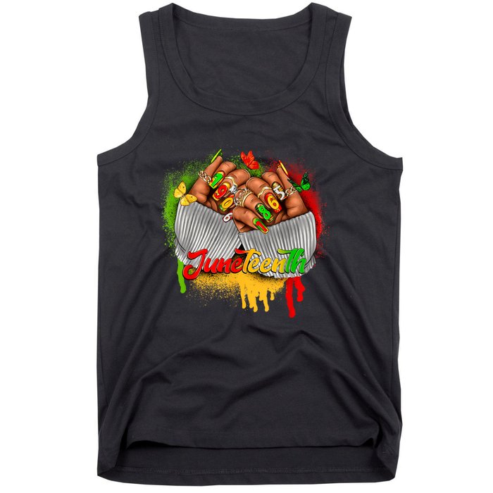 Juneteenth Shirts Women Celebrate Black Woman Hands Nails Tank Top