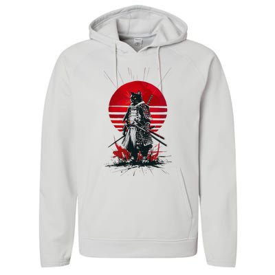 Japanese Samurai Warrior Cat Aesthetic Ninja Performance Fleece Hoodie