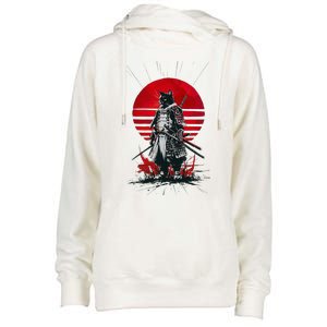 Japanese Samurai Warrior Cat Aesthetic Ninja Womens Funnel Neck Pullover Hood