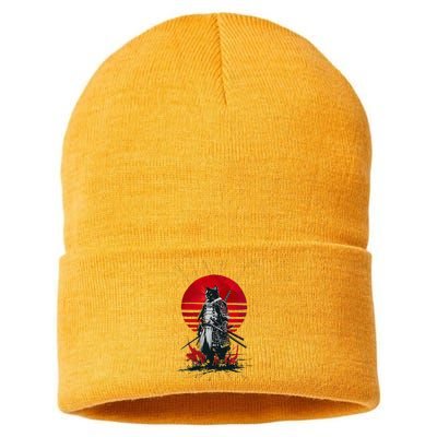 Japanese Samurai Warrior Cat Aesthetic Ninja Sustainable Knit Beanie