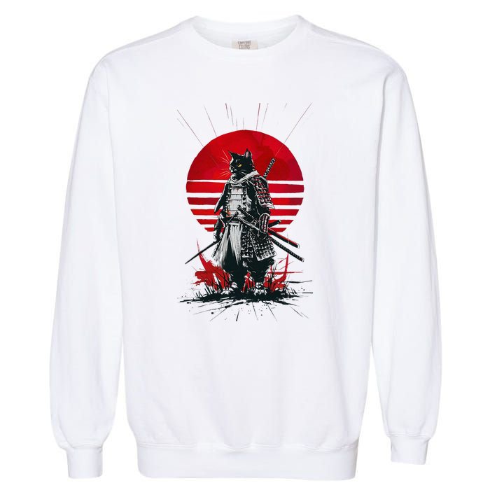 Japanese Samurai Warrior Cat Aesthetic Ninja Garment-Dyed Sweatshirt