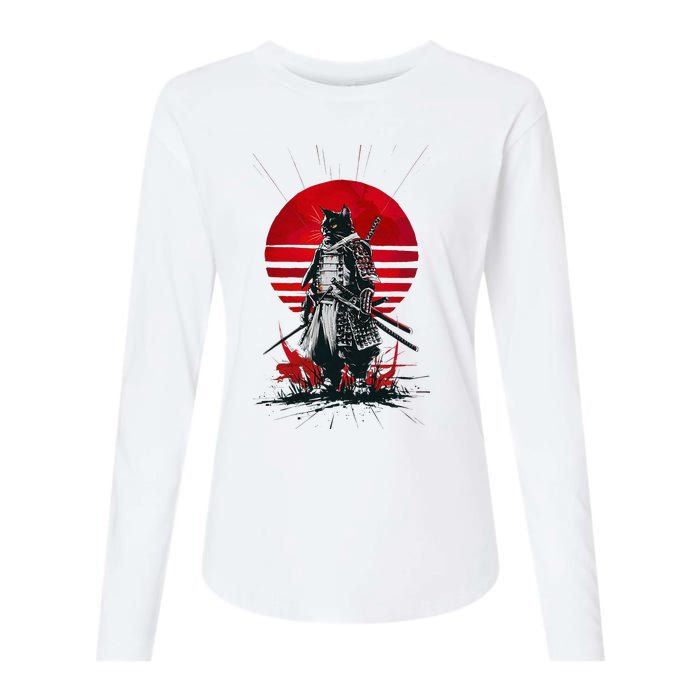 Japanese Samurai Warrior Cat Aesthetic Ninja Womens Cotton Relaxed Long Sleeve T-Shirt