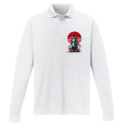 Japanese Samurai Warrior Cat Aesthetic Ninja Performance Long Sleeve Polo