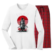 Japanese Samurai Warrior Cat Aesthetic Ninja Women's Long Sleeve Flannel Pajama Set 