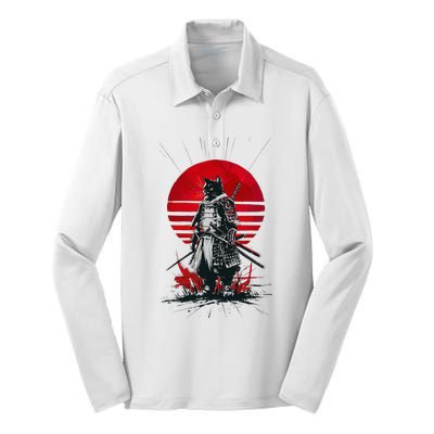 Japanese Samurai Warrior Cat Aesthetic Ninja Silk Touch Performance Long Sleeve Polo