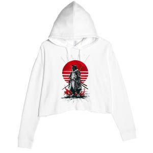 Japanese Samurai Warrior Cat Aesthetic Ninja Crop Fleece Hoodie