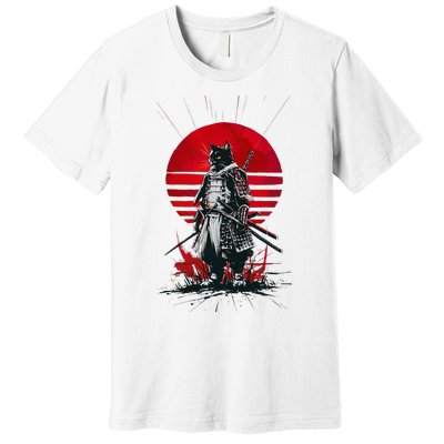 Japanese Samurai Warrior Cat Aesthetic Ninja Premium T-Shirt