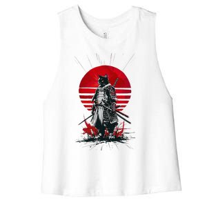 Japanese Samurai Warrior Cat Aesthetic Ninja Women's Racerback Cropped Tank