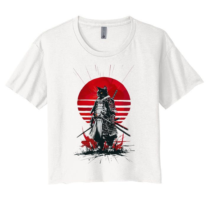 Japanese Samurai Warrior Cat Aesthetic Ninja Women's Crop Top Tee