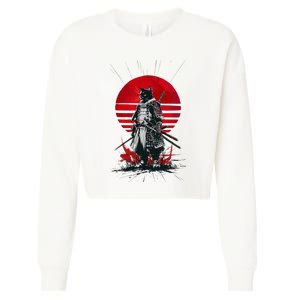 Japanese Samurai Warrior Cat Aesthetic Ninja Cropped Pullover Crew