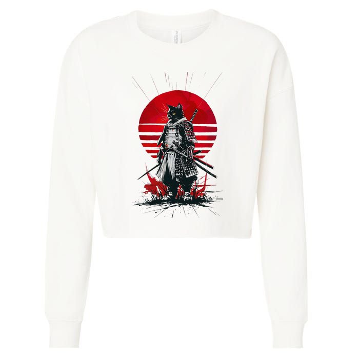 Japanese Samurai Warrior Cat Aesthetic Ninja Cropped Pullover Crew