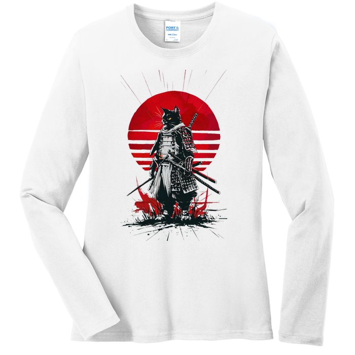 Japanese Samurai Warrior Cat Aesthetic Ninja Ladies Long Sleeve Shirt