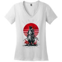 Japanese Samurai Warrior Cat Aesthetic Ninja Women's V-Neck T-Shirt