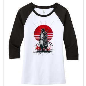 Japanese Samurai Warrior Cat Aesthetic Ninja Women's Tri-Blend 3/4-Sleeve Raglan Shirt