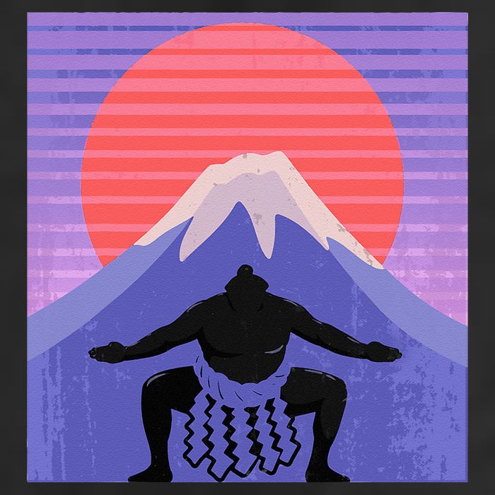 Japanese Sumo Wrestler In Mawashi Japan Mt. Fuji Aesthetic 7 Panel Mesh Trucker Snapback Hat