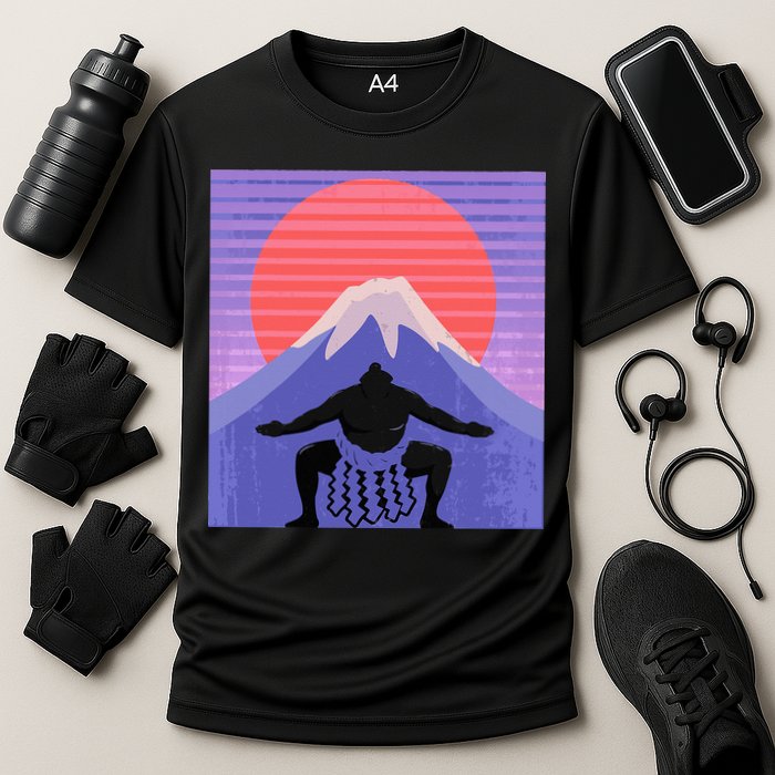 Japanese Sumo Wrestler In Mawashi Japan Mt. Fuji Aesthetic Cooling Performance Crew T-Shirt