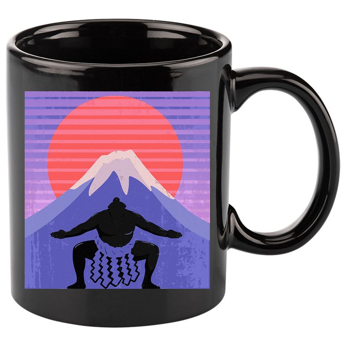 Japanese Sumo Wrestler In Mawashi Japan Mt. Fuji Aesthetic 11oz C Handle Ceramic Mug